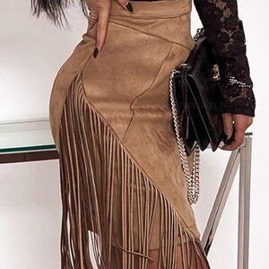 Western Fringe Hem Studded Mini Skirt